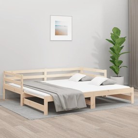Pat de zi extensibil, 2x(80x200) cm, lemn masiv de pin Maro