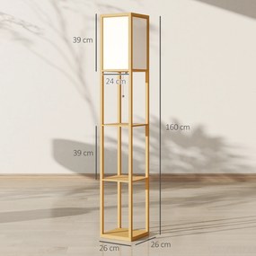 HOMCOM Lampă de Podea cu Rafturi de Depozitare Soclu E27 pentru Living Dormitor Birou Natural | Aosom Romania