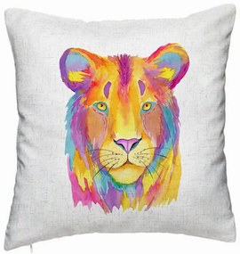 Perna Decorativa, Model Colorful Lion, 40x40 cm, Alb Murdar, Husa Detasabila, Burduf