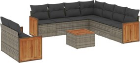 vidaXL Set mobilier de grădină cu perne, 10 piese, gri, poliratan