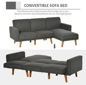 HOMCOM Canapea Extensibila din Tesatura Gri, Canapea Coltar cu 3 Locuri cu Scaun Reversibil si Spatar Reglabil