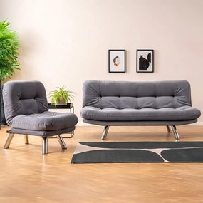 Set canapea extensibila 3 locuri si 1 fotoliu extensibila ,living, 180x110 cm – stofa, gri – Merburn