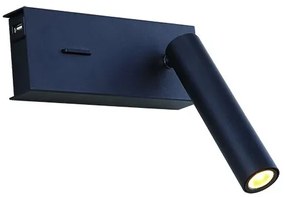 Aplica de perete cu spot LED directionabil, USB Charger Nihad negru