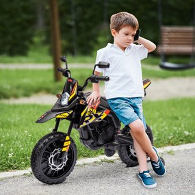 AIYAPLAY Motocicletă Electrică pentru Copii 3-8 Ani, 2 Motoare 12V, Roți Ajutătoare Detașabile, 30 kg, Galben | Aosom Romania