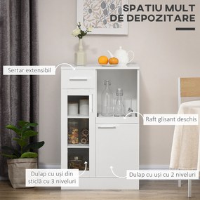 HOMCOM Dulapior cu Sertare și Dulap din Lemn și Sticlă Design Modern pentru Bucătărie sau Living 60x40x95cm Alb | Aosom Romania