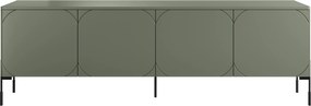 Comodă TV Sonatia 200 cm cu patru uși pe picioare metalice - verde măsliniu