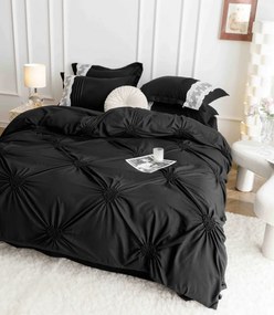 Lenjerie pat dublu, Inimi Brodate, 6 Piese, Finet Premium - Negru