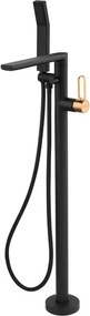 Baterie cada - dus freestanding FDesign Zaffiro finisaj negru-rose gold cu set de dus