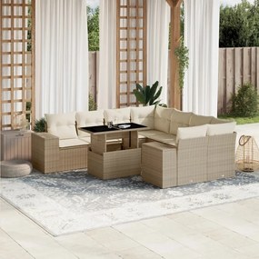 vidaXL Set canapele de grădină, 9 piese, cu perne, bej, poliratan