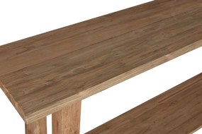 Masă consolă rustică din lemn de tec reciclat, natur, cu raft jos pe toată lungimea și picioare masive, 90 x 240 x 46 cm, „Margaux”