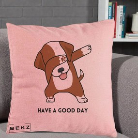 Perna Decorativa Caine Dab Have A Good Day, 40x40 cm, Roz, Husa Detasabila, Perna Inclusa, BEKZ®