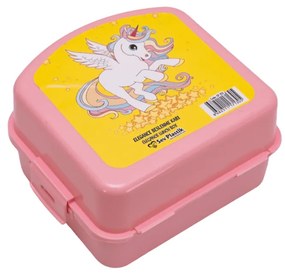Cutie alimentara copii, 3 compartimente, Roz cu unicorn