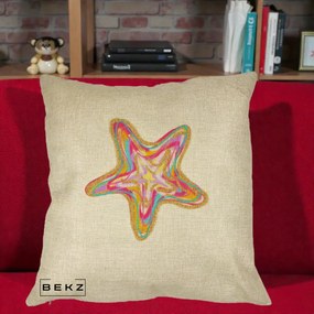 Perna Decorativa Stea de Mare Neon Curcubeu, 40x40 cm, Crem, Husa Detasabila, Perna Inclusa, BEKZ®