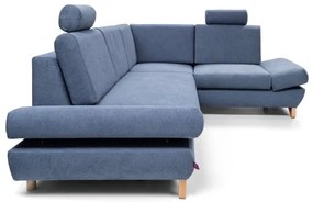 Colțar tapițat extensibil AVESTA, formă în L, cu spațiu de depozitare, versiune pe partea dreaptă, albastru