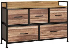 HOMCOM Comodă de Depozitare 5 sertare din Material Textil 98 x 29 x 63 cm structură din oțel negru | Aosom Romania