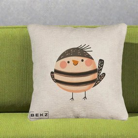 Perna Decorativa Pui Kawaii Bej-Negru Dungat, 40x40 cm, Bej Canapea, Husa Detasabila, Perna Inclusa, BEKZ®