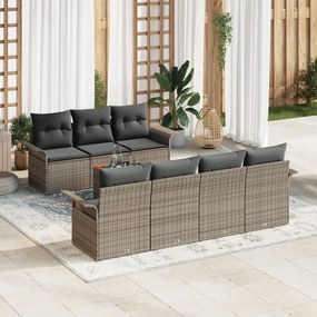 vidaXL Set 8 Piese Canapea Grădină cu Perne Gri Ratan Polimeric Acacia