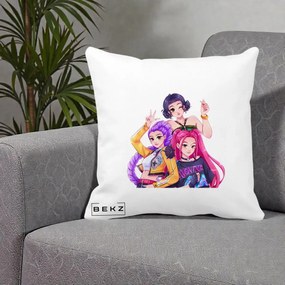 Perna Personalizata K-pop HUNTRX Trio Animat Fete Foto, 40x40 cm, Alba Mata, Husa Detasabila, Perna Inclusa, BEKZ®