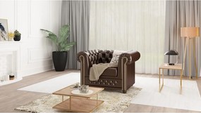 Fotoliu maro închis cu tapițerie din imitație de piele York – Ropez