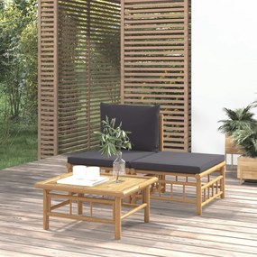 Set mobilier de gradina, perne gri inchis, 3 piese, bambus