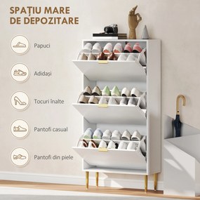 HOMCOM Dulap de pantofi pentru 18 perechi de pantofi cu 3 sertare rabatabile Alb | Aosom Romania