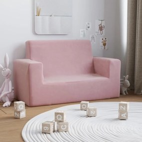 341844 vidaXL Canapea pentru copii cu 2 locuri, roz, pluș moale