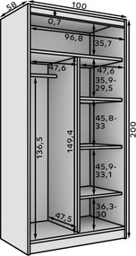Dulap cu usi glisante, 100x58x200 cm, Laurencja 100, ADRK Furniture (Culoare: Alb / Alb)