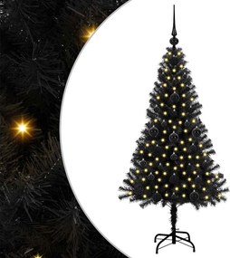 vidaXL Brad de Crăciun cu 150 LED cu suport Negru 120 cm PVC
