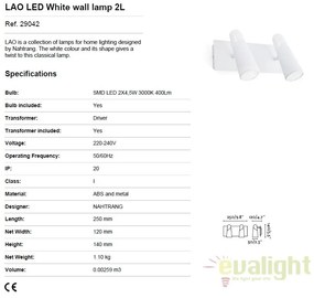 Aplica perete LED moderna cu 2 spoturi LAO alb 29042
