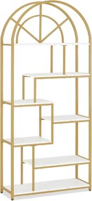 RAAU210 - Raft, 80 cm pentru salon cosmetica, birou, hol, living, baie - Alb imitatie de marmura - Auriu