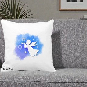 Perna Decorativa Inger cu Trompeta Albastru, 40x40 cm, Alba Mata, Husa Detasabila, Perna Inclusa, BEKZ®