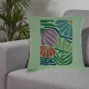 Perna Decorativa Flori Grafice Multicolore Modern, 40x40 cm, Verde, Husa Detasabila, Perna Inclusa, BEKZ®