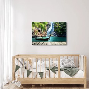 Tablou - Apă peisaj mediteranean cu barca (90x60 cm)