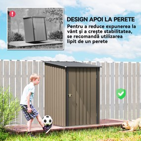 Outsunny Căsuță de Grădină 0.92m² din Oțel Galvanizat, Căsuță pentru Unelte cu Ușă Blocabilă și Acoperiș Înclinat, 100x104x160 cm, Maro și Gri Închis | Aosom Romania