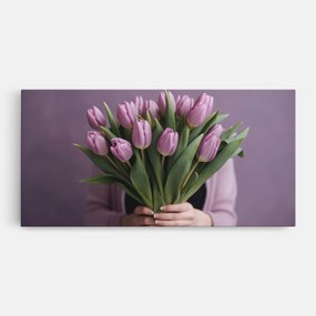 Tablou Canvas, 40x80cm, Dormitor si Living, Flori, Lalele, Holding Pink Tulips