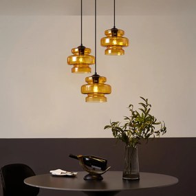 Lampă suspendată retro neagră cu sticlă portocalie cu 3 lumini - Denise