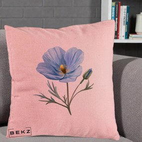 Perna Decorativa Mac Albastru Acuarela, 40x40 cm, Roz, Husa Detasabila, Perna Inclusa, BEKZ®