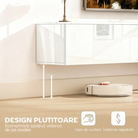 HOMCOM Dulap TV Suspendat 180 cm pentru TV până la 75 Inch, Dulap Modern pentru Living cu Uși cu Deschidere prin Apăsare și Orificii pentru Cabluri, Consolă Multimedia Montată pe Perete, Alb Lucios | Aosom Romania