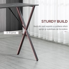 HOMCOM Masă de Bar Rectangulară pentru 4, Blat Efect de Marmură, Design Modern, 120x60x102 cm, Negru | Aosom Romania