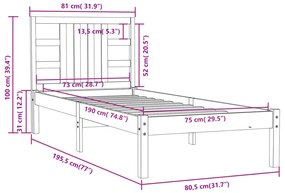 Cadru de pat Small Single 2FT6, negru, 75x190 cm, lemn masiv Negru, 75 x 190 cm