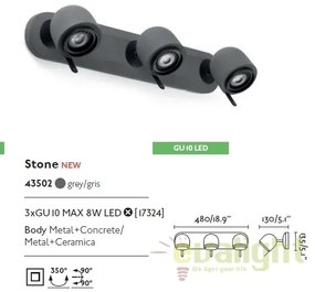 Aplica perete cu 3 spoturi directionabile STONE-3 gri 43502