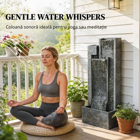 Outsunny Fântână 3 trepte pentru grădină cu iluminare LED, ghiveci, pompă, aspect piatră, reglabil 38 x 19 x 101 cm | Aosom Romania