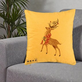 Perna Decorativa Renita cu Fular si Luminite, 40x40 cm, Galben, Husa Detasabila, Perna Inclusa, BEKZ®