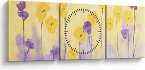 Tablou - Flori mov și galbene (cu ceas) (90x30 cm)