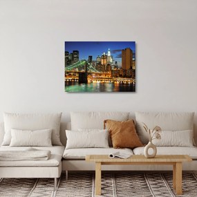 Tablou pe sticlă - Pod cu New York (70x50 cm)