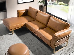 Coltar LUX design italian cu sezlong stanga Cowhide camel