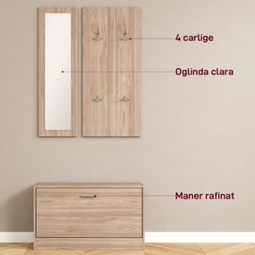 HOMCOM Set Mobilier Hol cu Bancă Pantofar, Cuier și Oglindă din Lemn | Aosom Romania