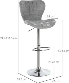 HOMCOM Set 2 Scaune de Bar Rotative cu Înălțime Reglabilă, Tetieră pentru Picioare și Spătar, 47x51,5x111,5 cm, Gri | Aosom Romania