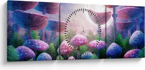 Tablou - Ciuperci sub lună plină (cu ceas) (90x30 cm)