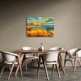 Tablou - Apus de soare peste lac, pictură acrilică (70x50 cm)
